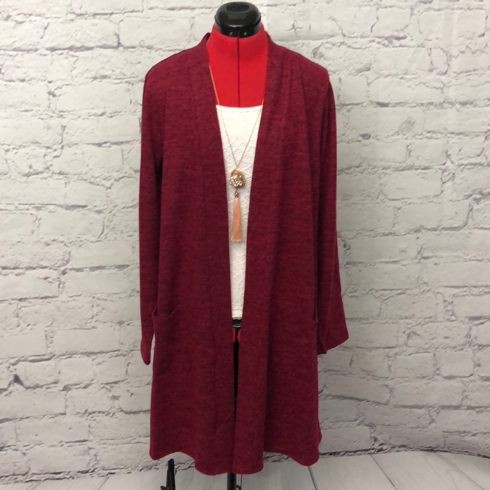 Long Duster Cozy Cardigan with Pockets in Red - Picture 2 of 10